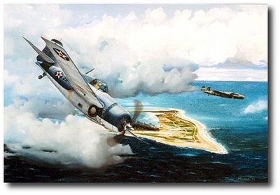 cat and mouse over wake by marc stewart (f4f wildcat)