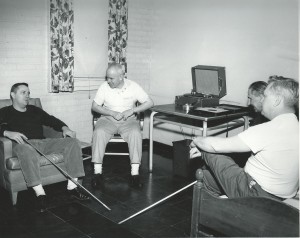 patients in the recreation room after hours socializing at the first blind rehabilitation center, hines va hospital in chicago. (vha photo archives)