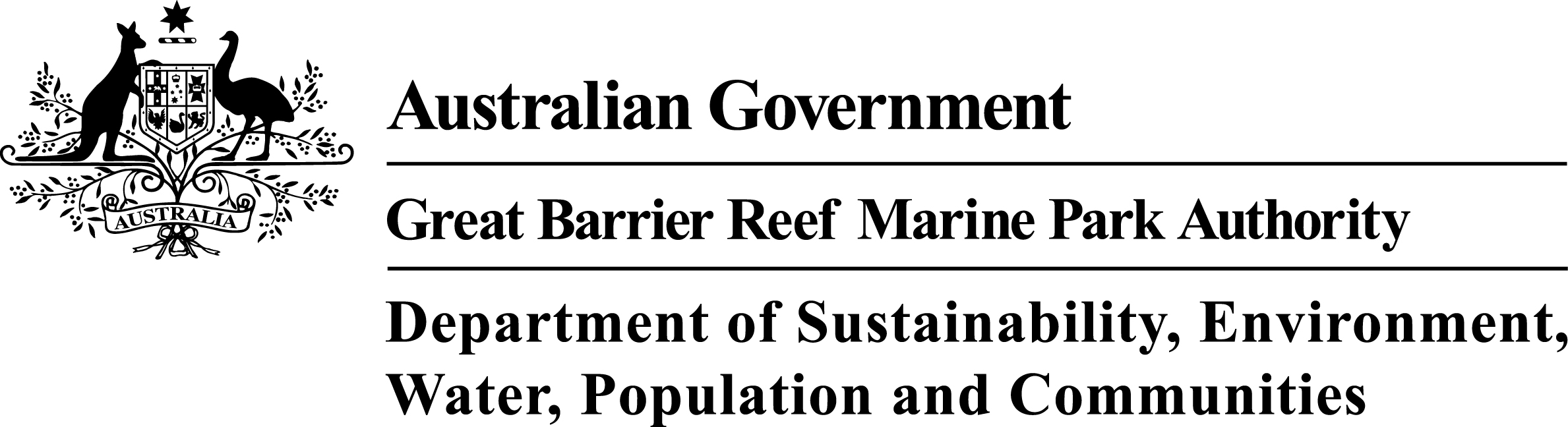 combined australian government logo for great barrier reef marine park authority and department of sustainability, environment, water, population and communities
