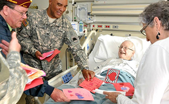 male veteran in inpatient care receiving valentines cards