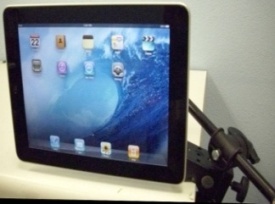 image of ipad in landscape mode on mini-arm with adjustment