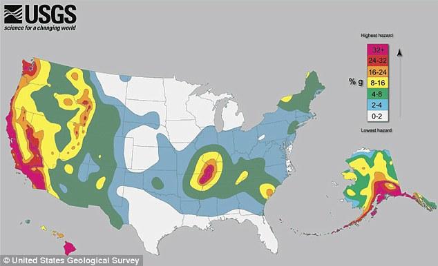 the earthquake map of america: a seismic map shows that living far from the west coast is no guarantee of safety from earthquakes