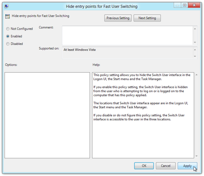 hide entry points for fast user switching