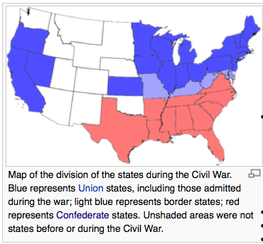 map of civil war showing union, border, and csa states