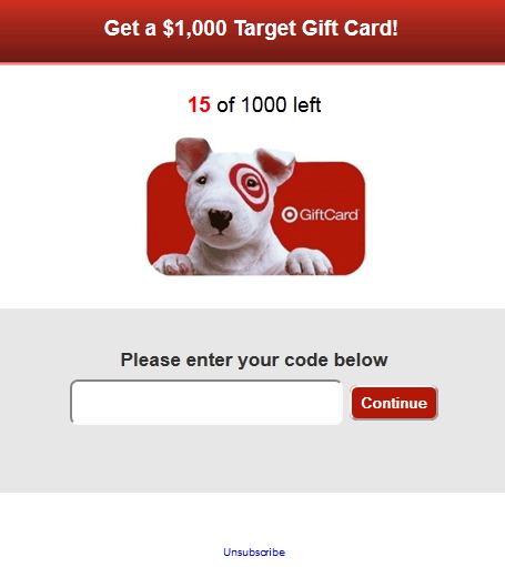 fake target giftcard website