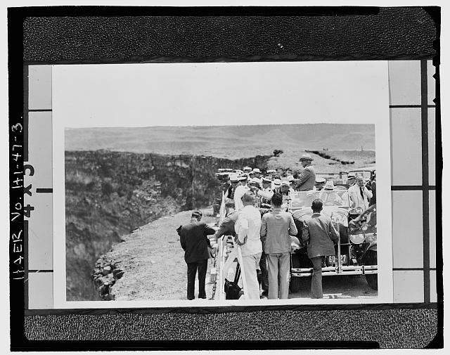 3. franklin delano roosevelt at the rim of halemaumau crafter. from superintendent\'s monthly report, july 1934. - hawaii volcanoes national park roads, volcano, hawaii county, hi