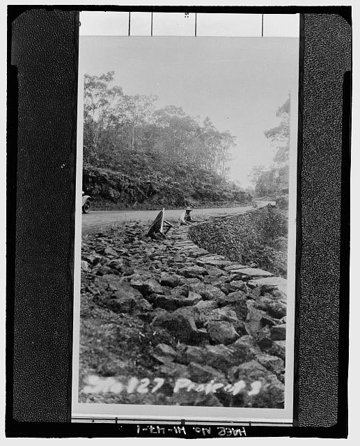 1. rock shoulder work. from loose photographs collection. c. 1931-1932. - hawaii volcanoes national park roads, volcano, hawaii county, hi