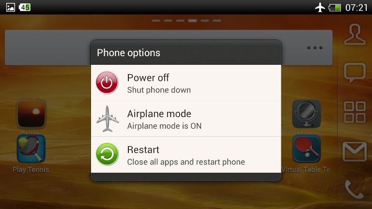 android problems: a small pop-up menu with phone options.