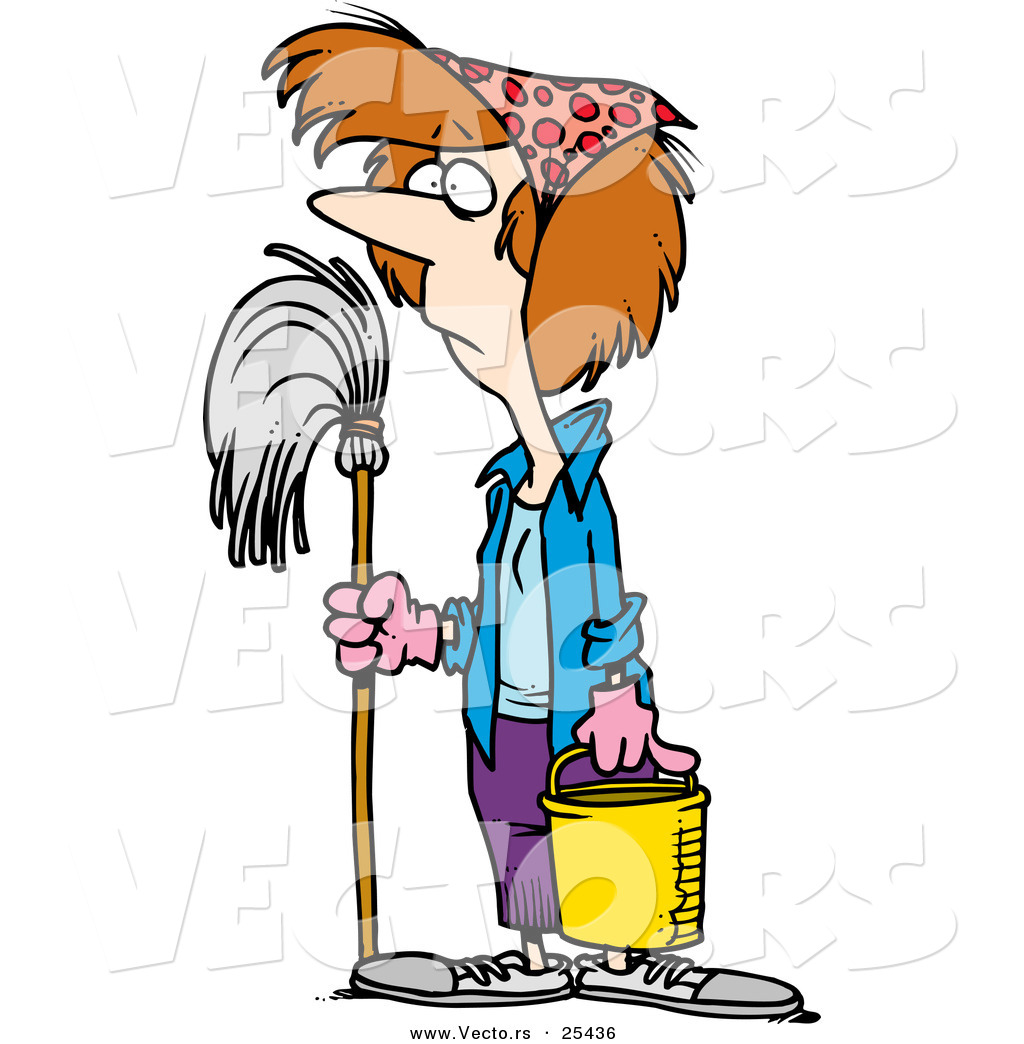 vector-of-a-unhappy-cartoon-female-janitor-standing-with-mop-and-bucket-by-ron-leishman-25436