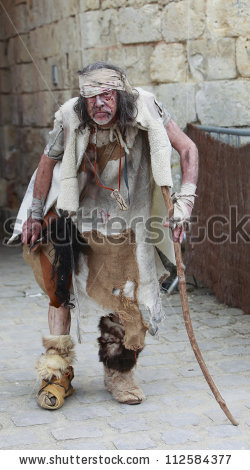 ogent le rotrou,france,may16:unidentified leprous man during a historical reenactment festival near the saint jean castle on may 16,2010 in nogent le rotrou,france - stock photo