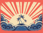 aradise island on grunge paper background with sun -